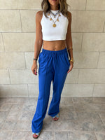 Blue Middle Line Linen Rope Pants