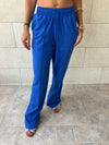 Blue Middle Line Linen Rope Pants