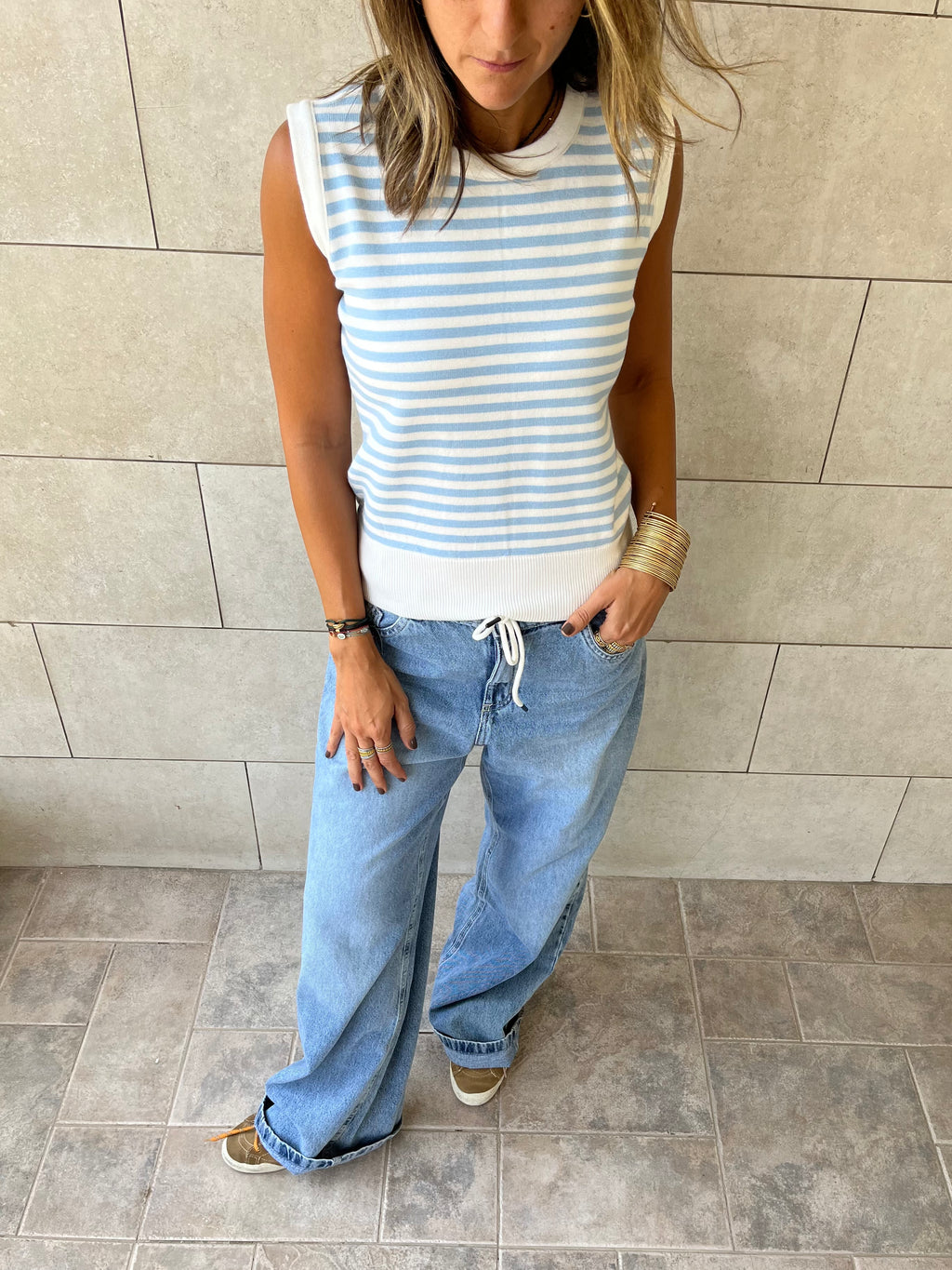 Baby Blue Striped Knit Vest