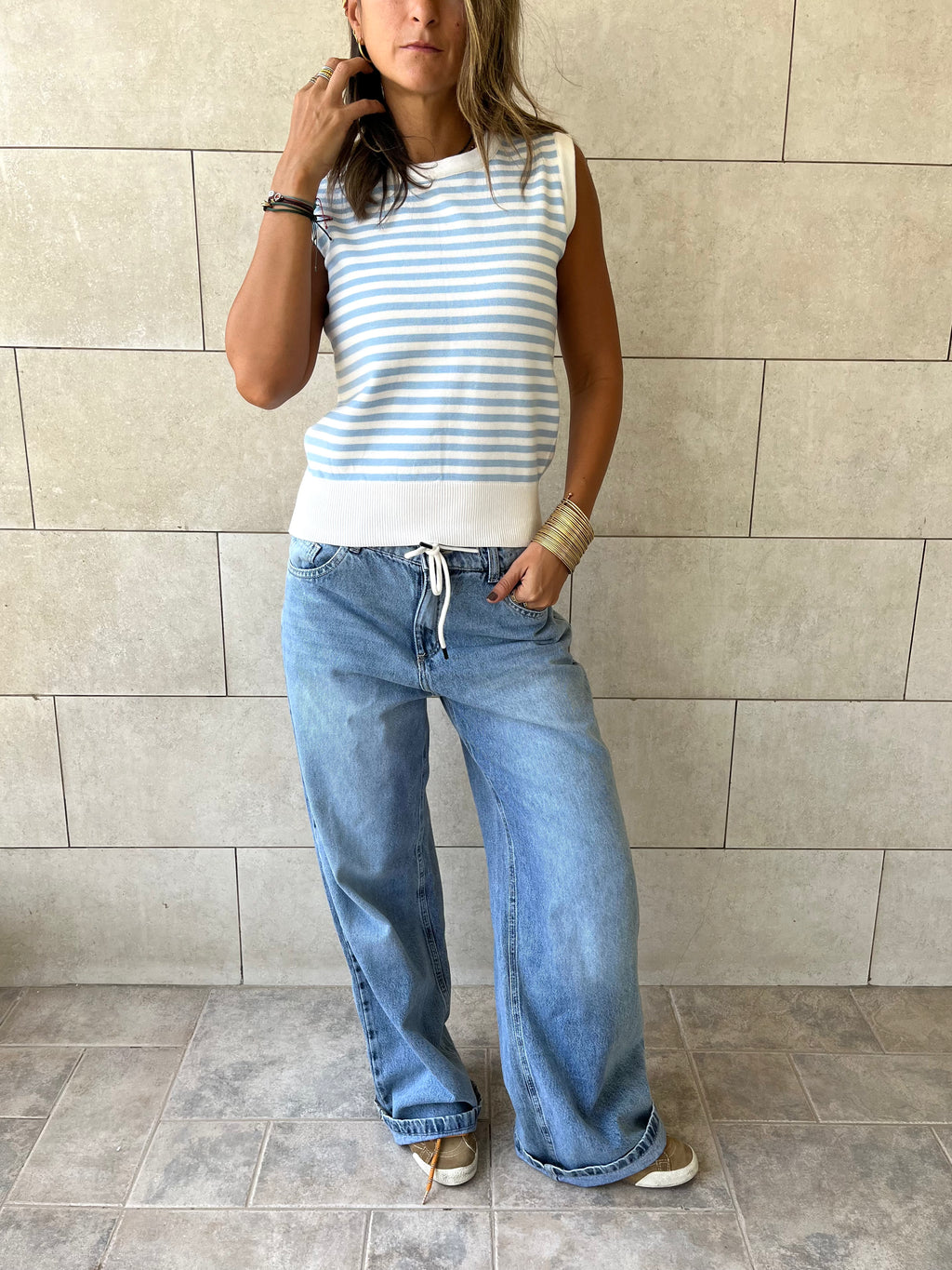 Baby Blue Striped Knit Vest