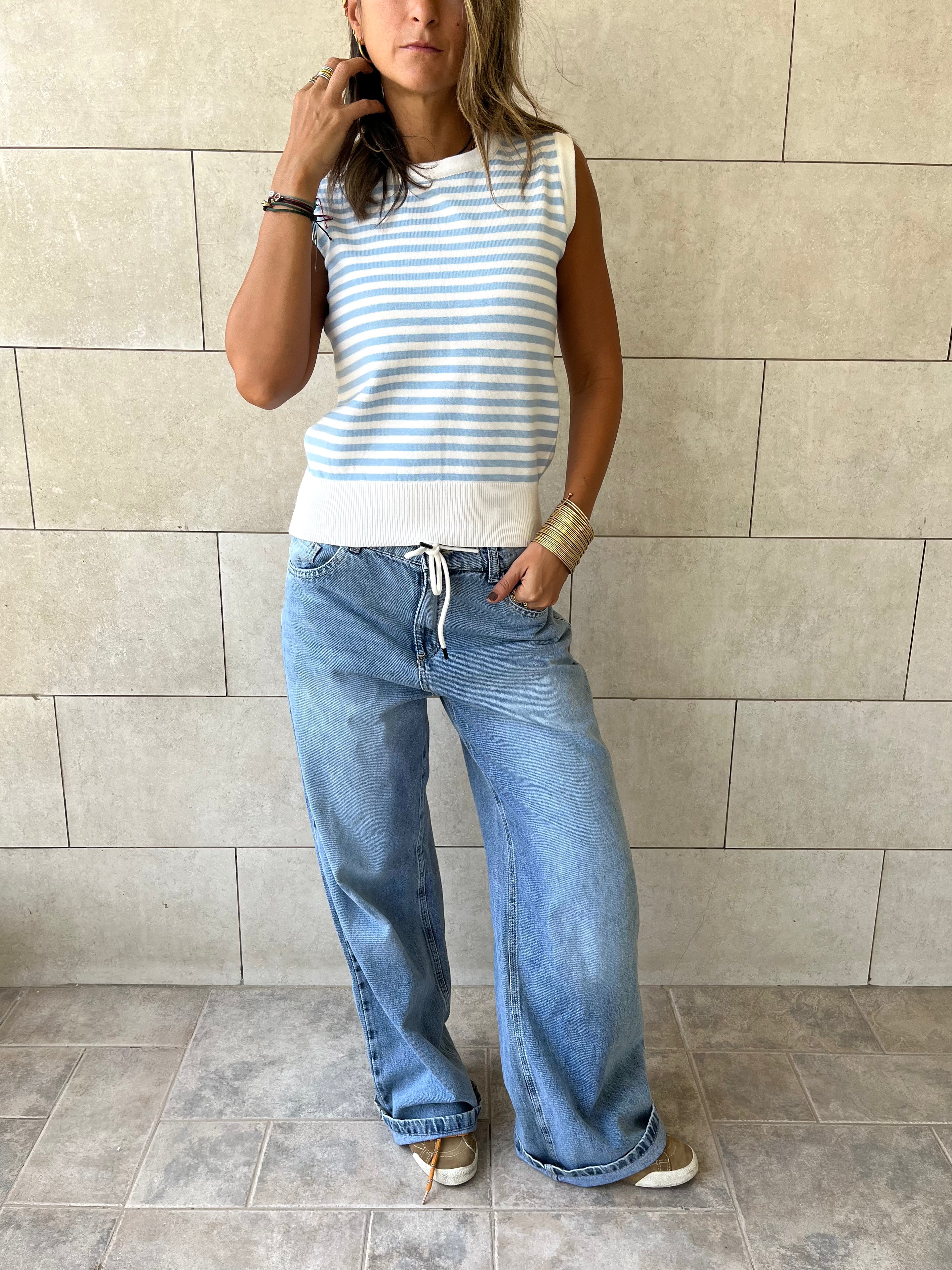 Baby Blue Striped Knit Vest