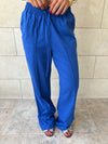 Blue Middle Line Linen Rope Pants