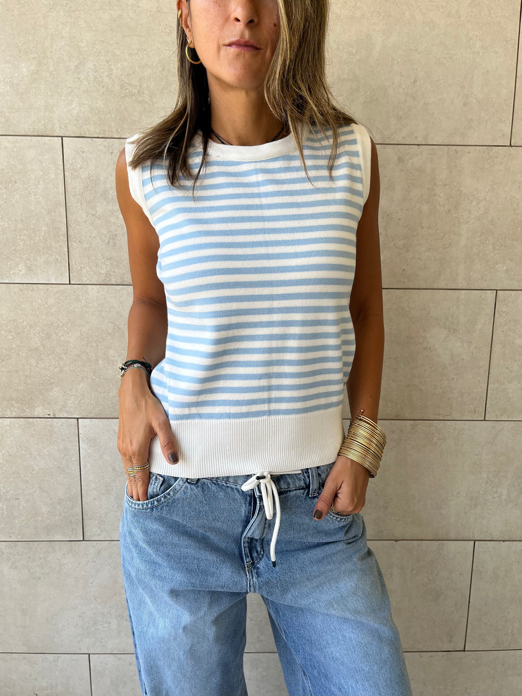 Baby Blue Striped Knit Vest