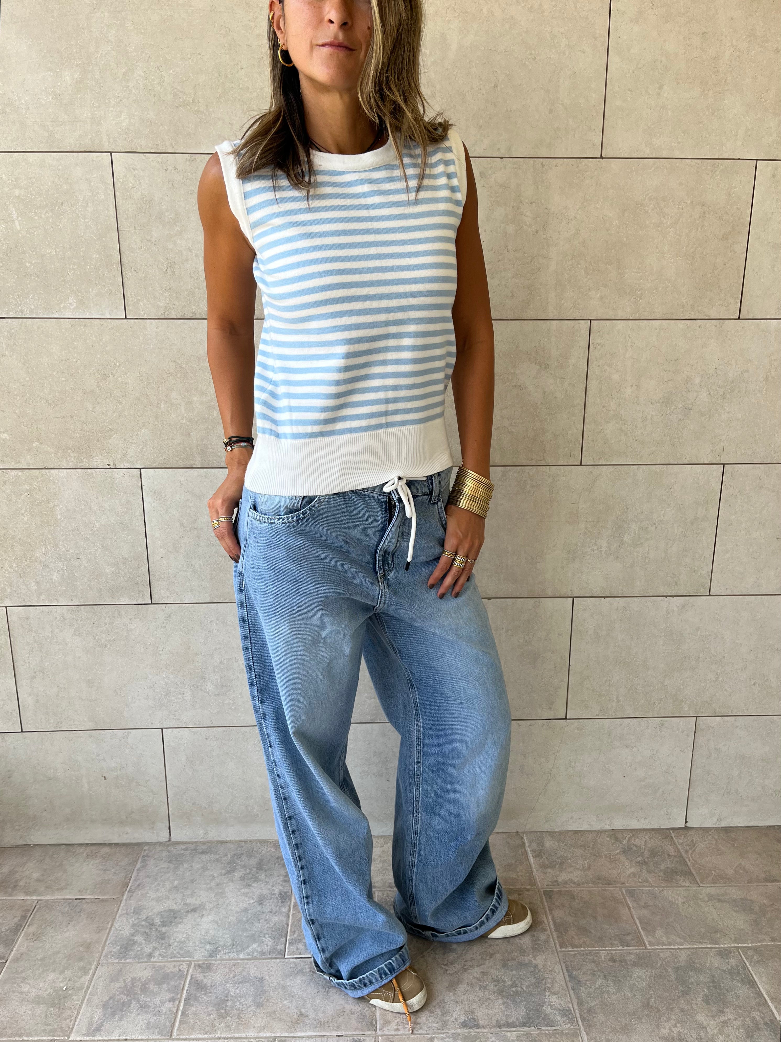 Baby Blue Striped Knit Vest