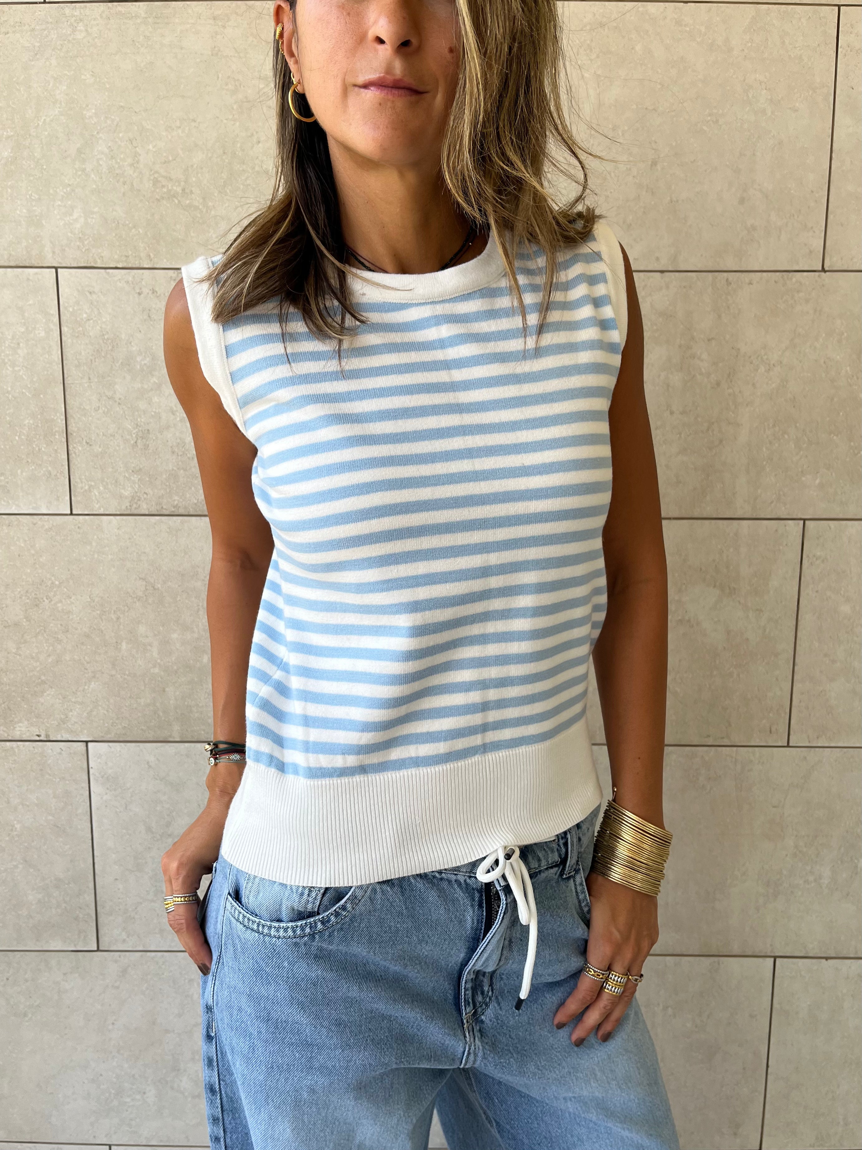 Baby Blue Striped Knit Vest