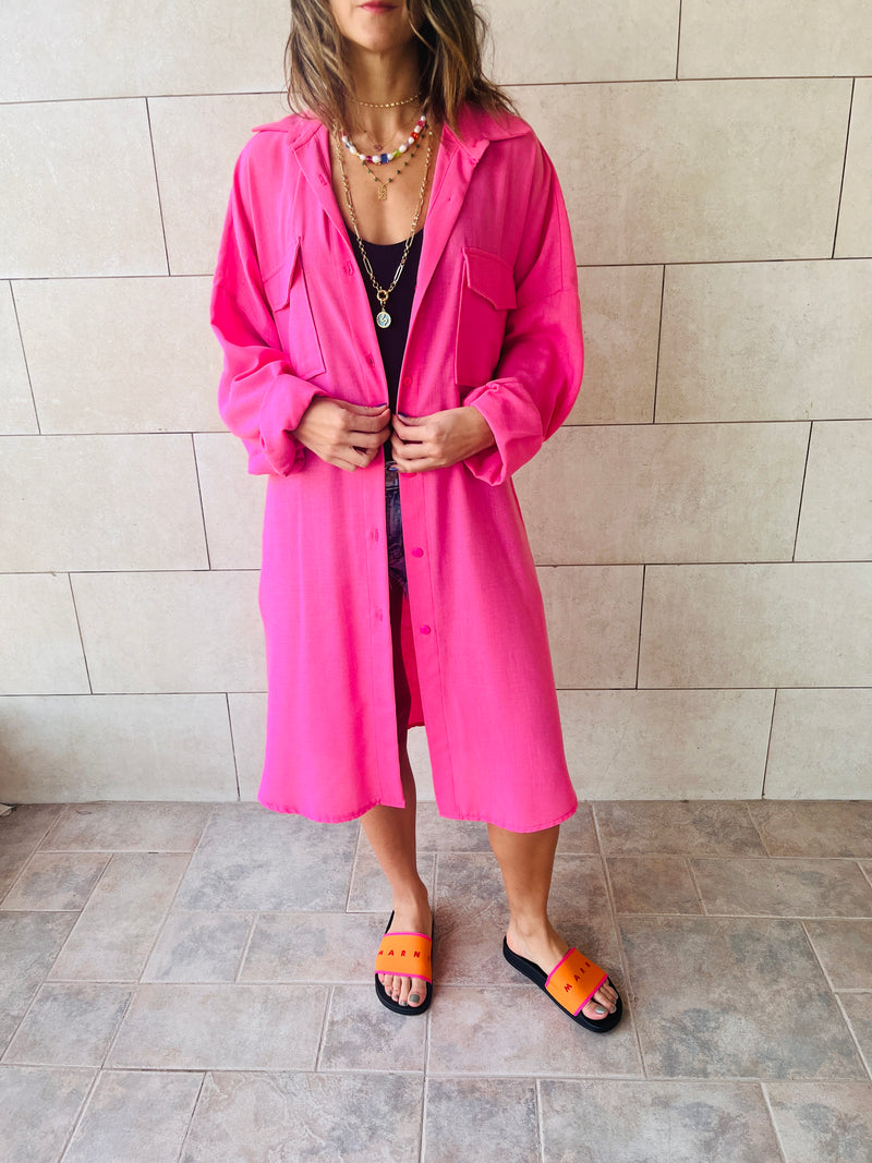 Fuchsia Sunny Days Washed Linen Shirt