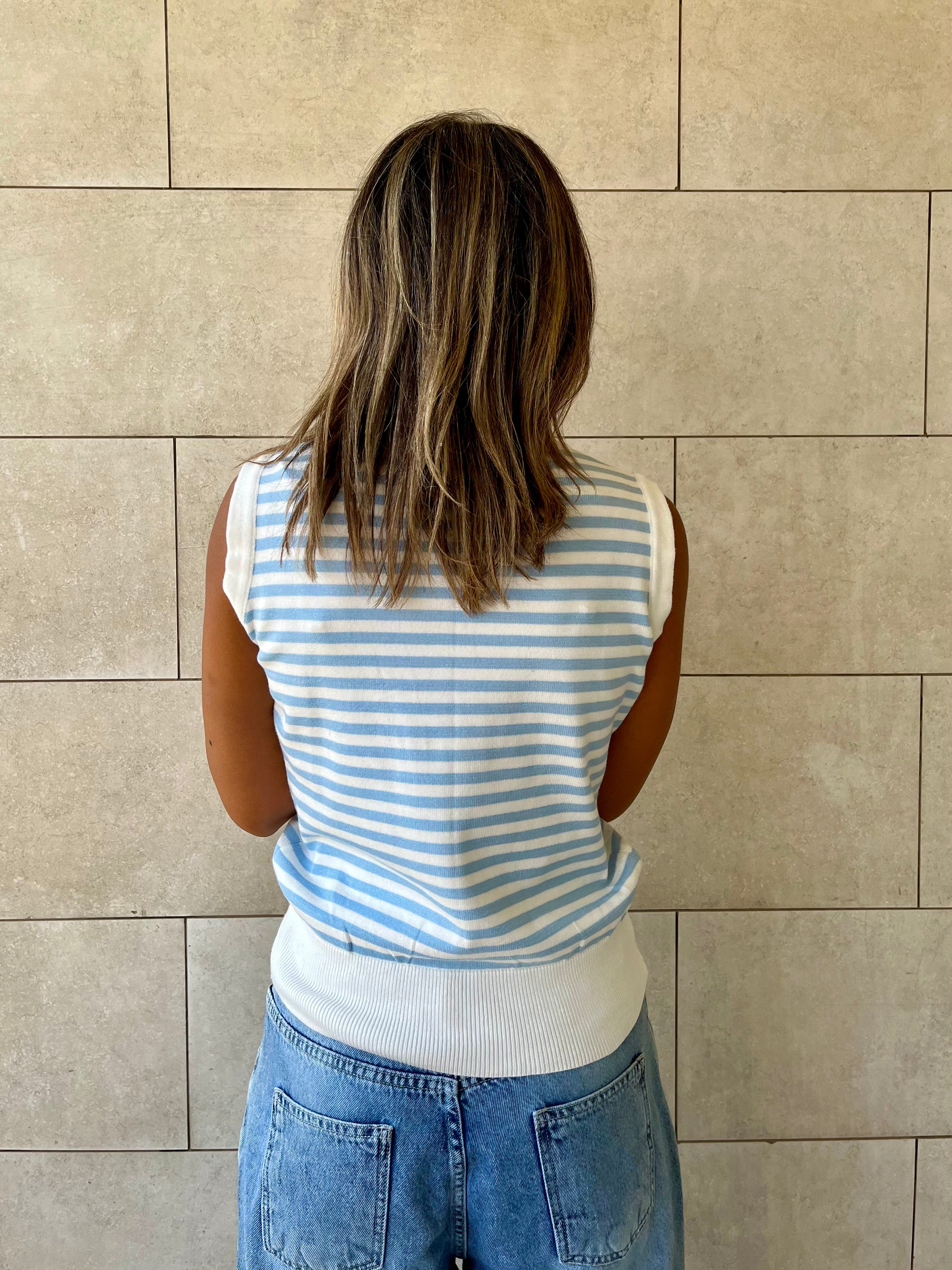 Baby Blue Striped Knit Vest