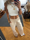 Beige Middle Line Linen Rope Pants