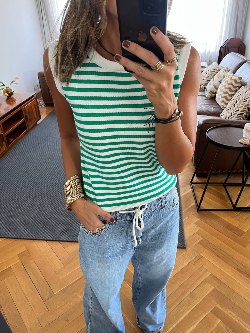 Green Striped Knit Vest