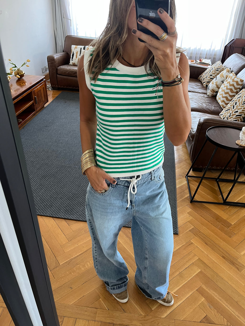 Green Striped Knit Vest