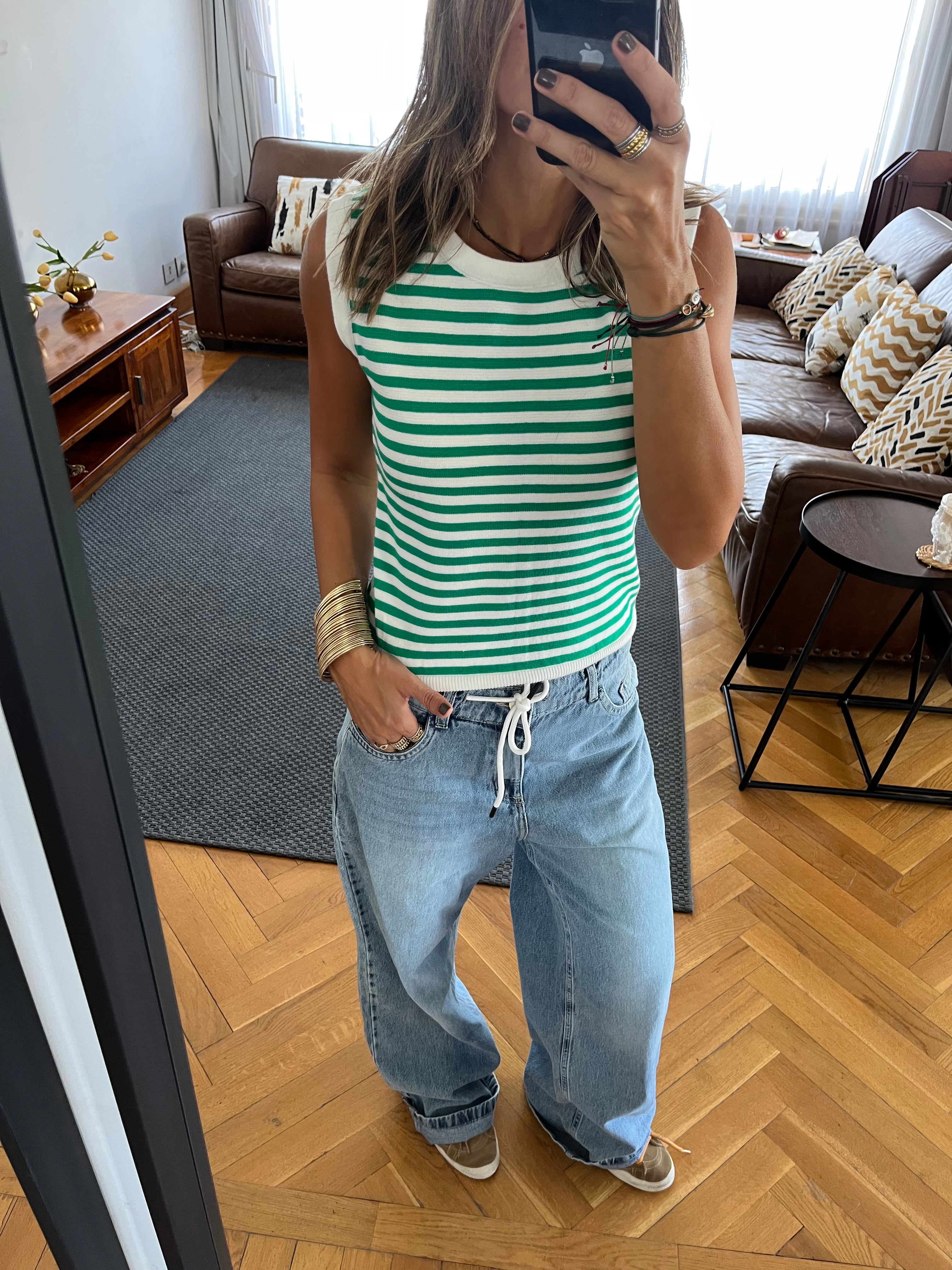 Green Striped Knit Vest