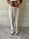 Beige Middle Line Linen Rope Pants