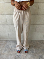 Beige Middle Line Linen Rope Pants