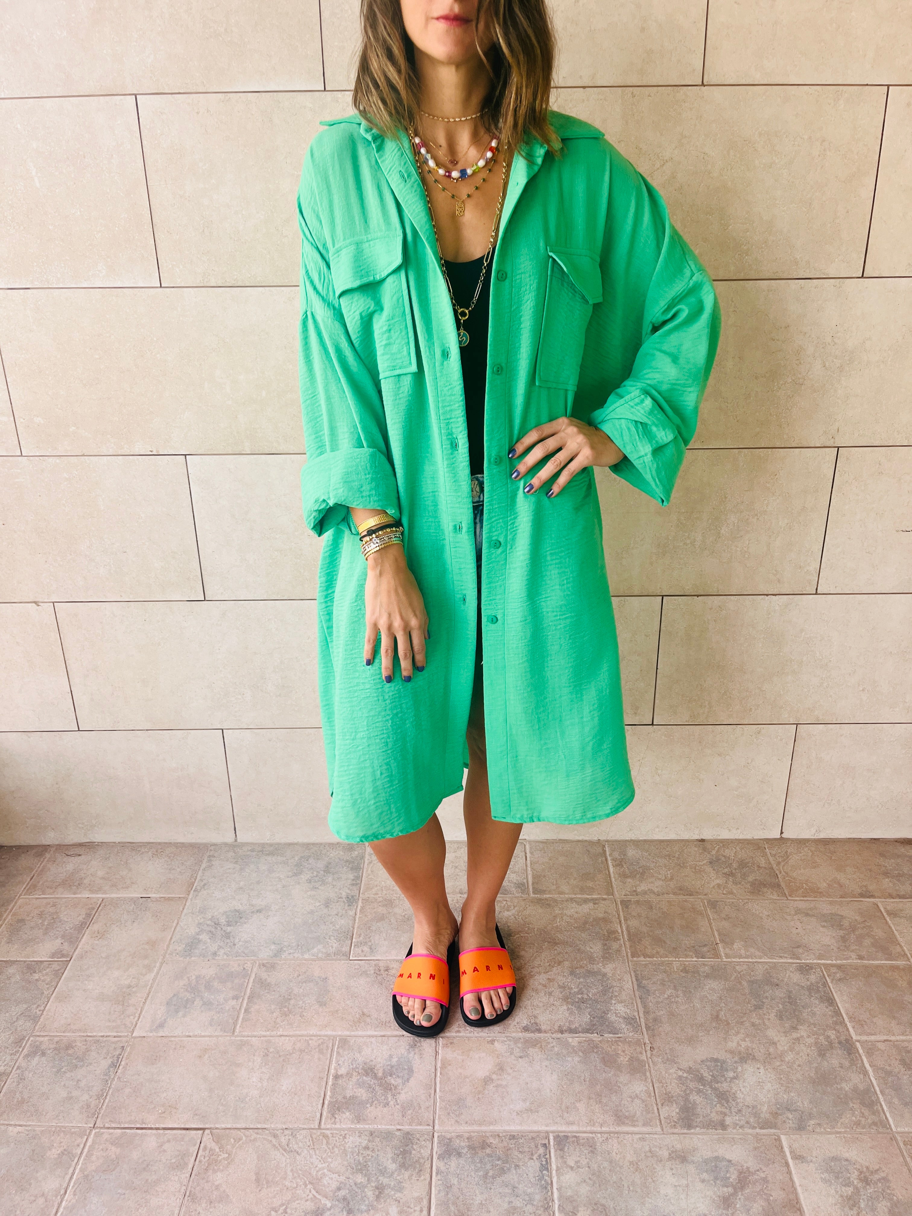 Green Sunny Days Washed Linen Shirt