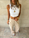 Beige Middle Line Linen Rope Pants
