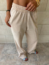 Beige Middle Line Linen Rope Pants