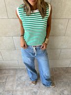 Green Striped Knit Vest