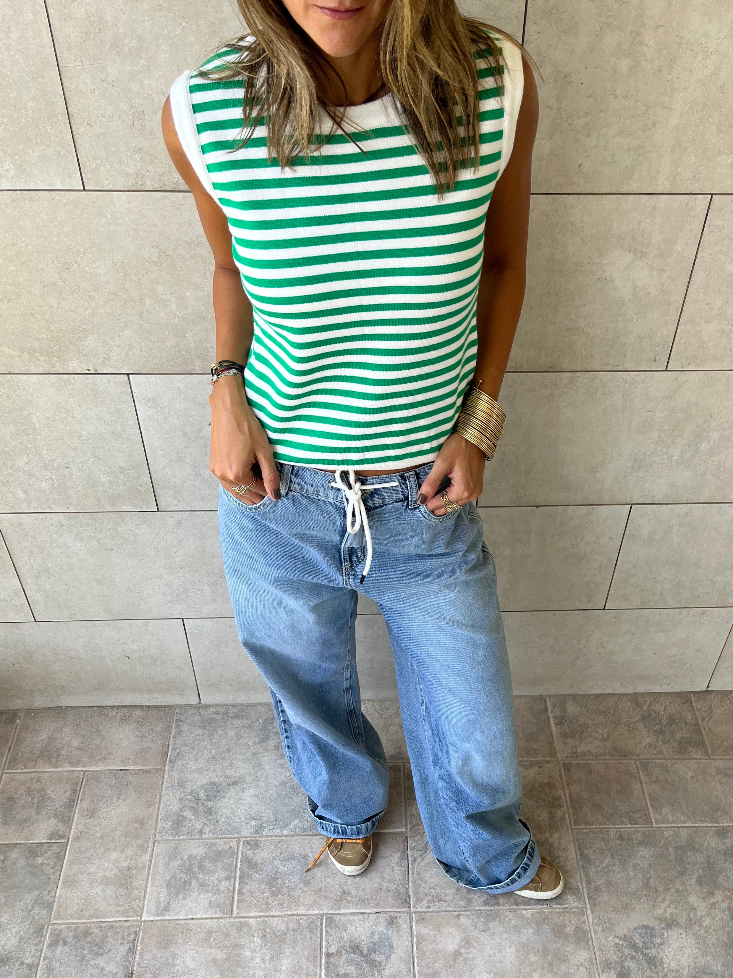 Green Striped Knit Vest