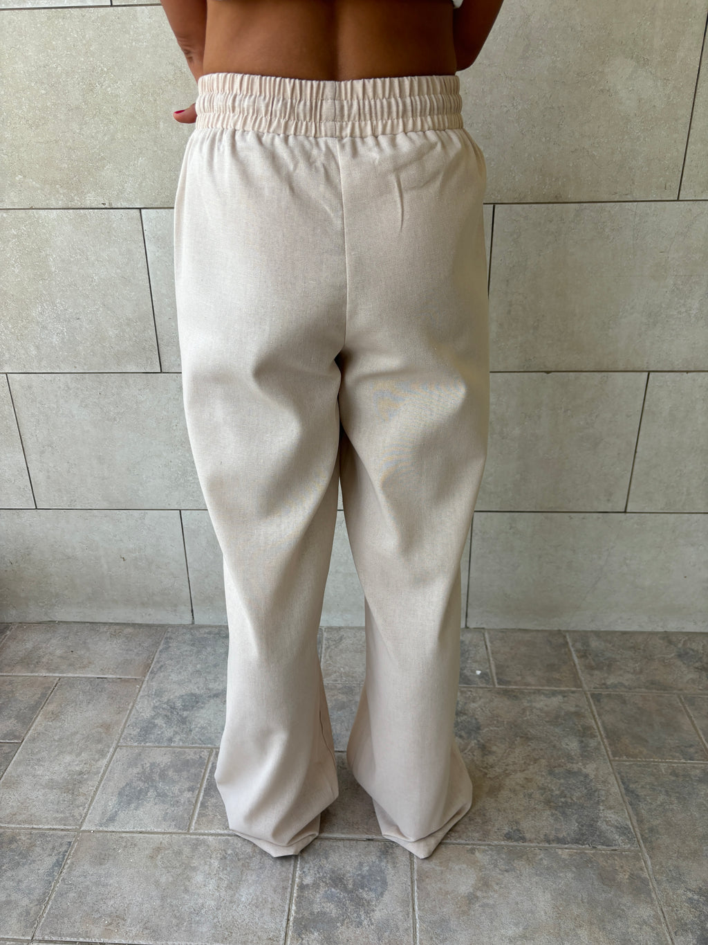 Beige Middle Line Linen Rope Pants