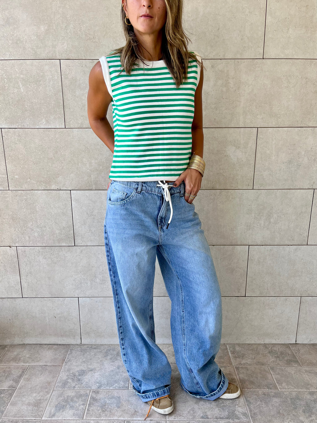 Green Striped Knit Vest