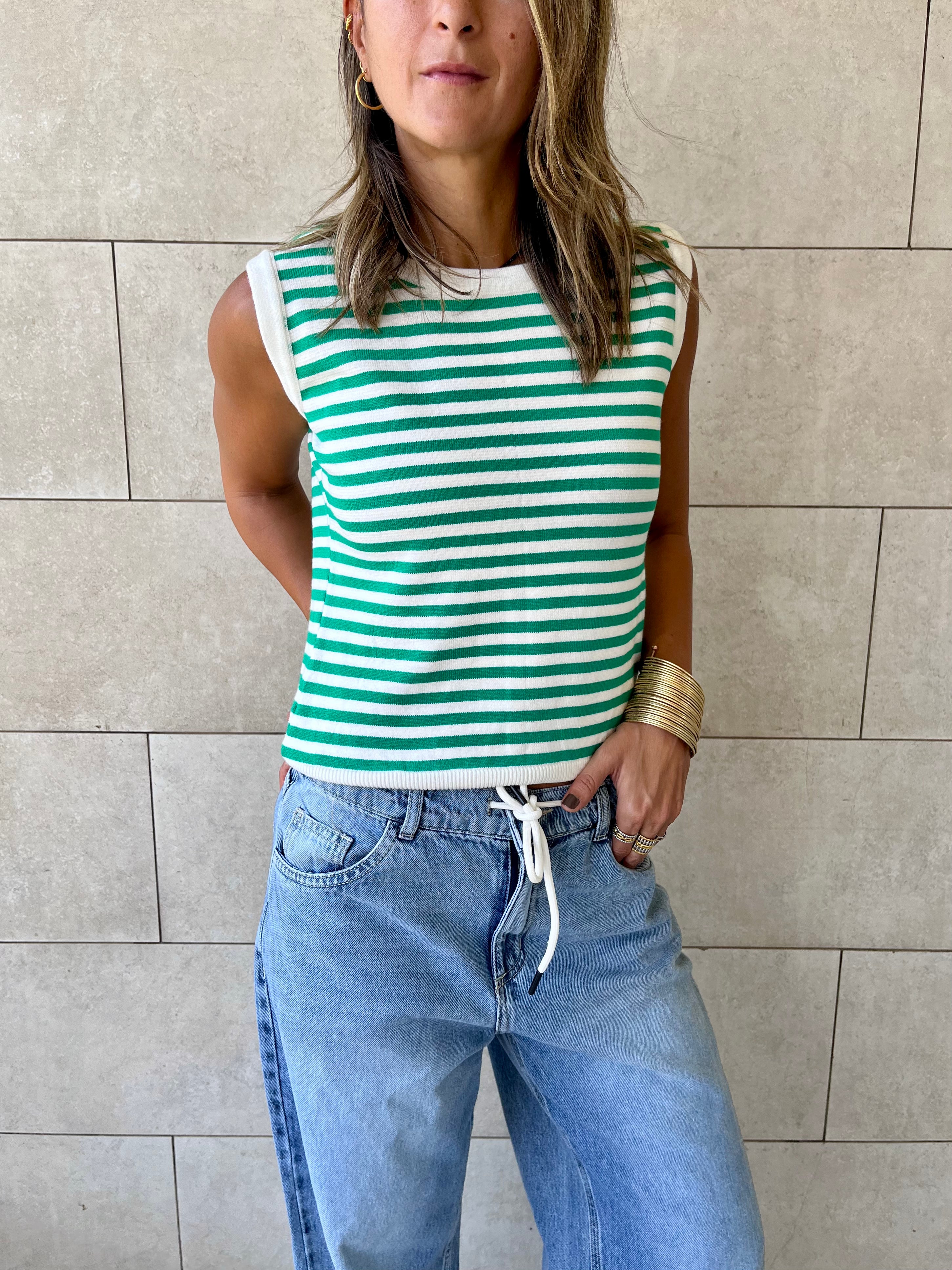 Green Striped Knit Vest