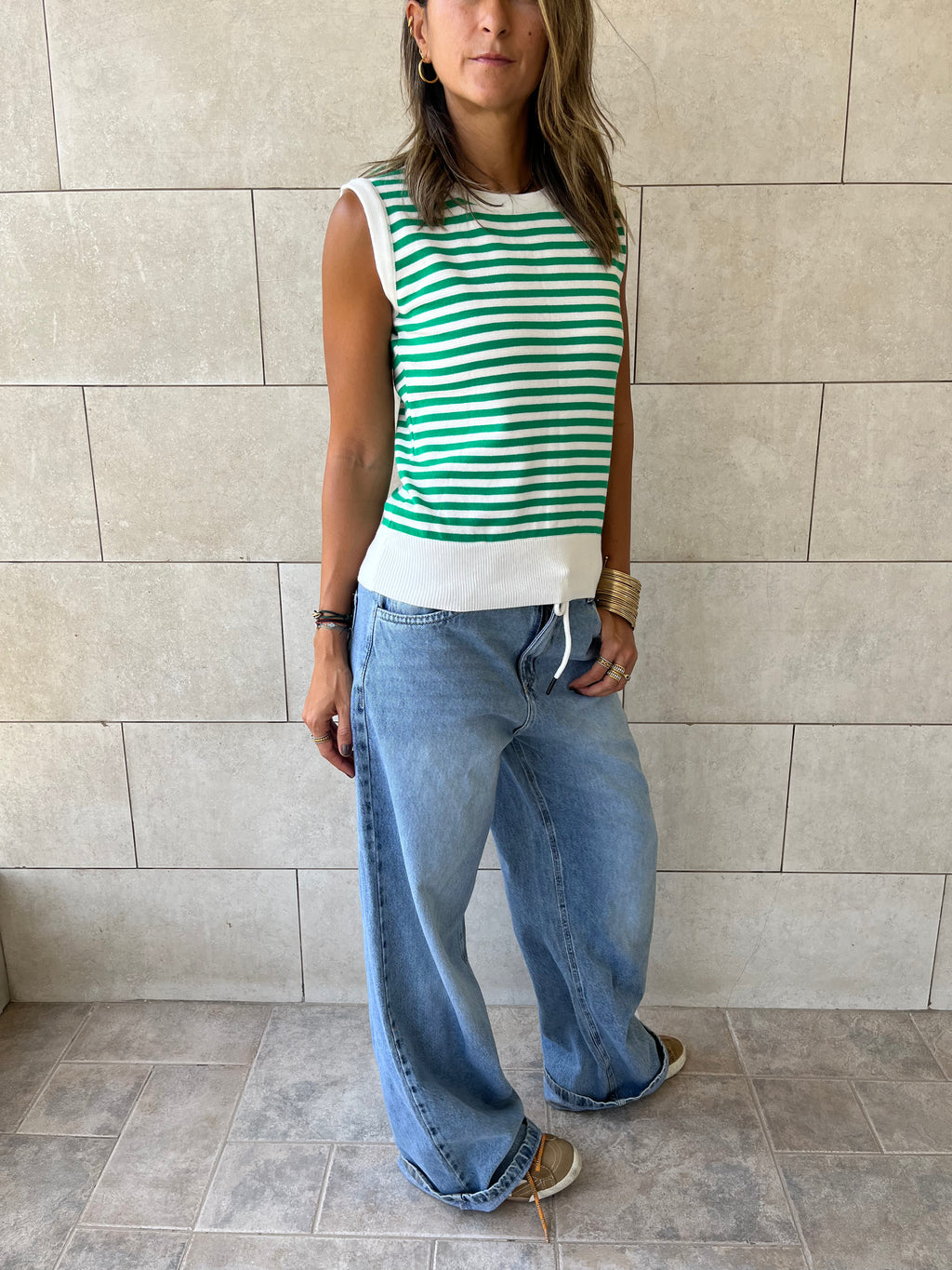 Green Striped Knit Vest