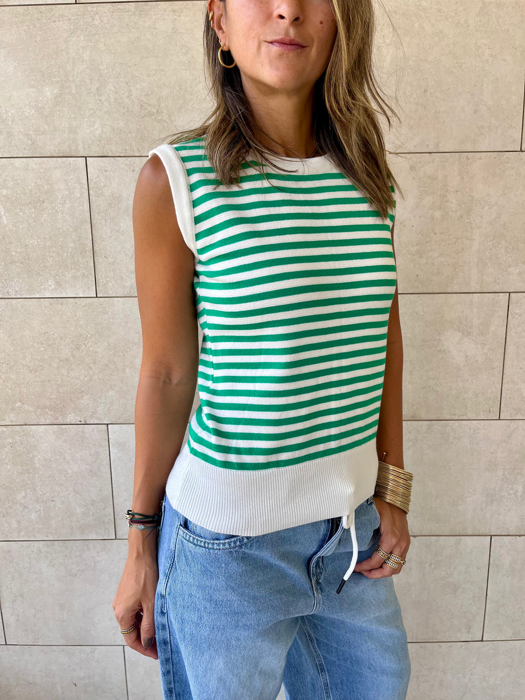 Green Striped Knit Vest