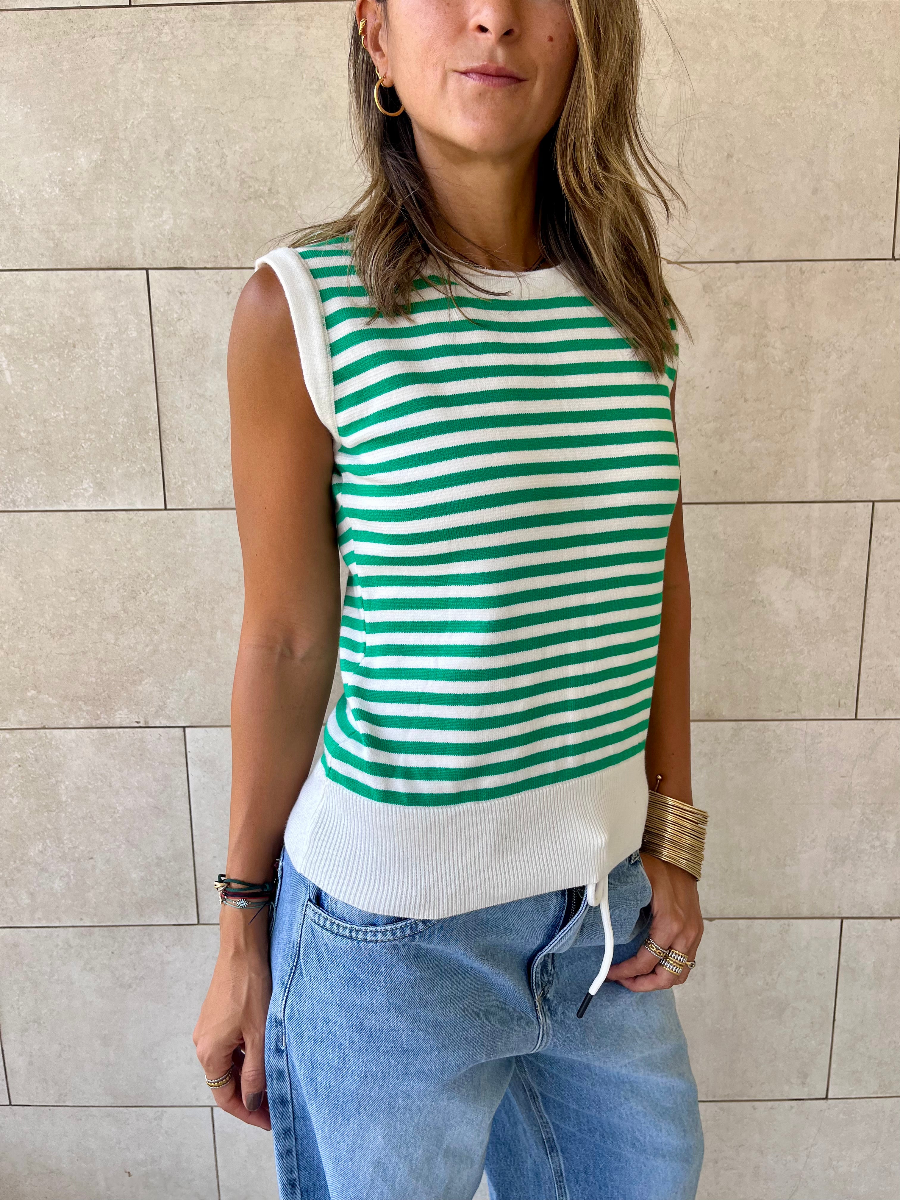 Green Striped Knit Vest