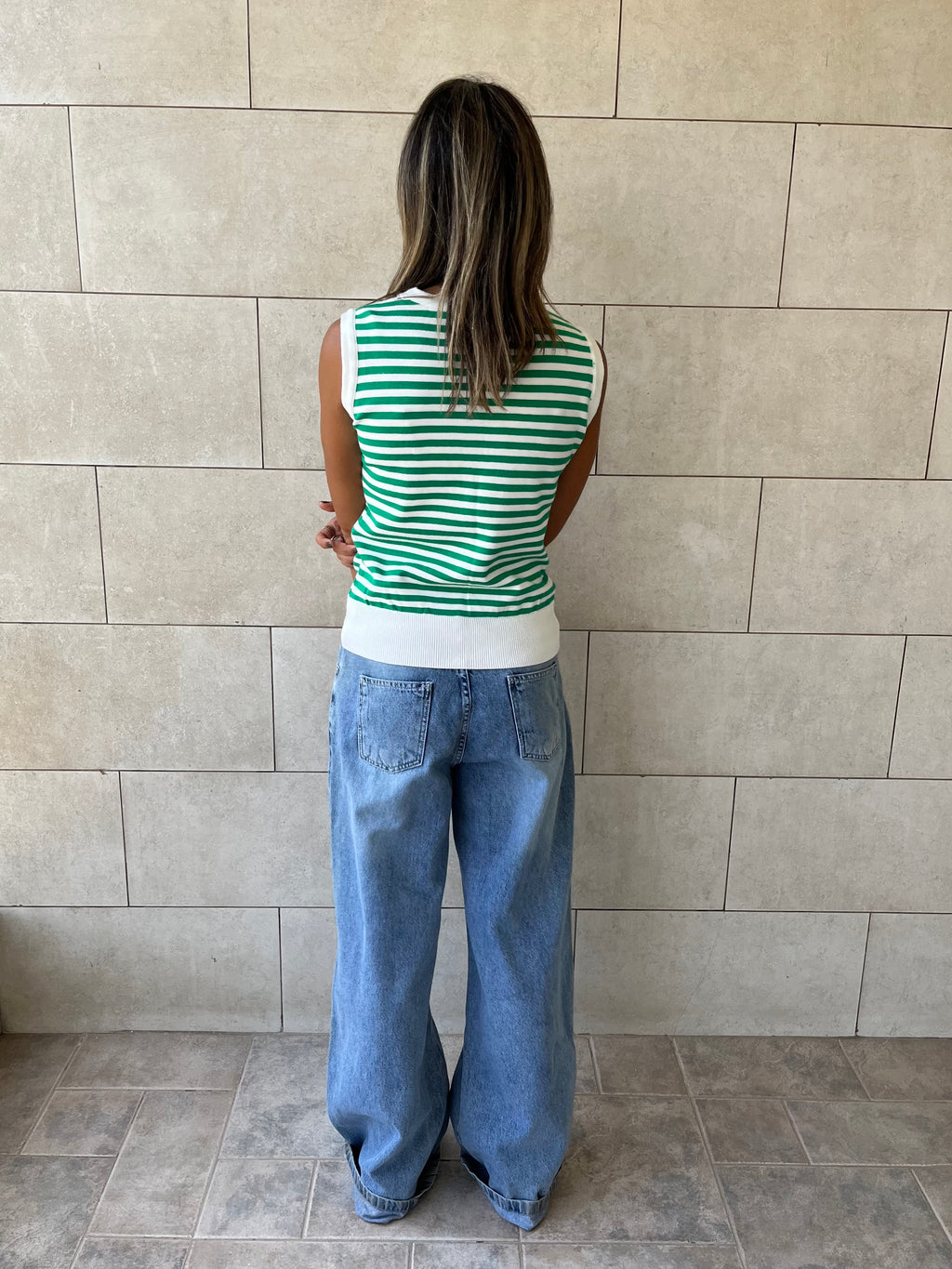 Green Striped Knit Vest