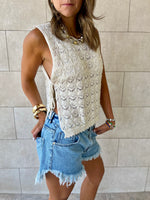 Beige Side Tie Crochet Vest