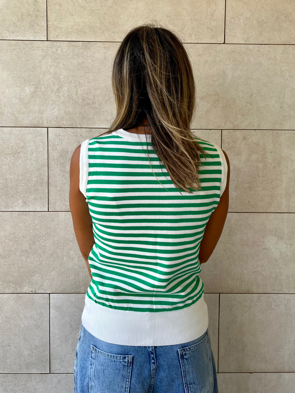 Green Striped Knit Vest