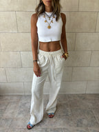 Ivory Middle Line Linen Rope Pants