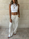 Ivory Middle Line Linen Rope Pants