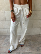 Ivory Middle Line Linen Rope Pants