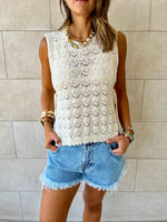 Beige Side Tie Crochet Vest