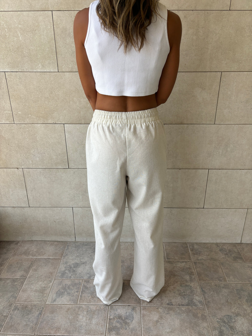 Ivory Middle Line Linen Rope Pants