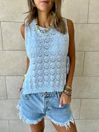 Baby Blue Side Tie Crochet Vest