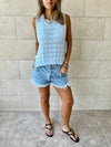 Baby Blue Side Tie Crochet Vest