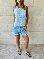 Baby Blue Side Tie Crochet Vest