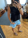 Black Side Tie Crochet Vest