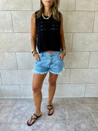 Black Side Tie Crochet Vest