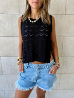 Black Side Tie Crochet Vest
