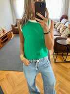 Green Colorblock Neck Knit