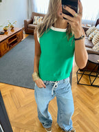 Green Colorblock Neck Knit