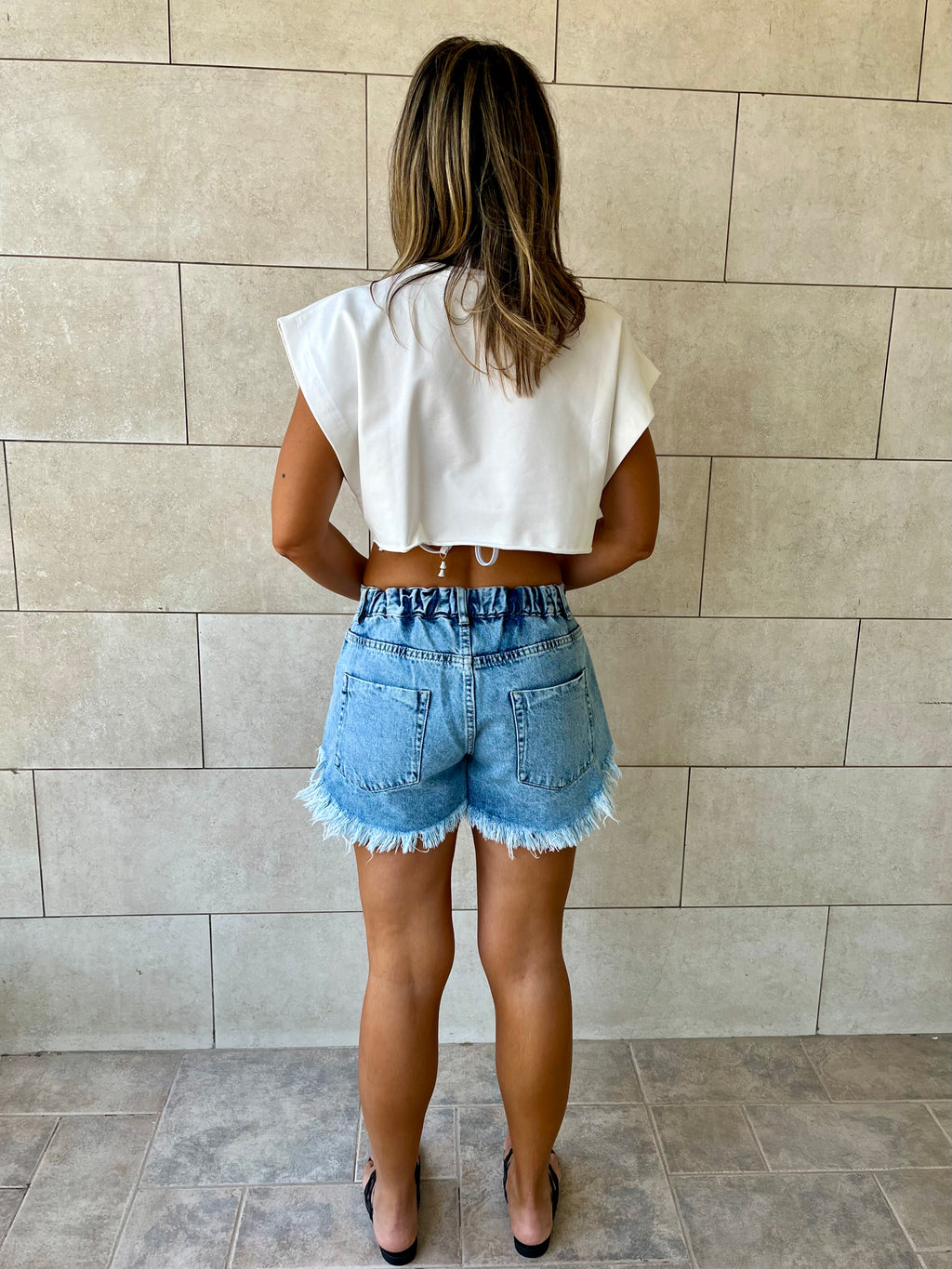 Blue Frayed Denim Shorts