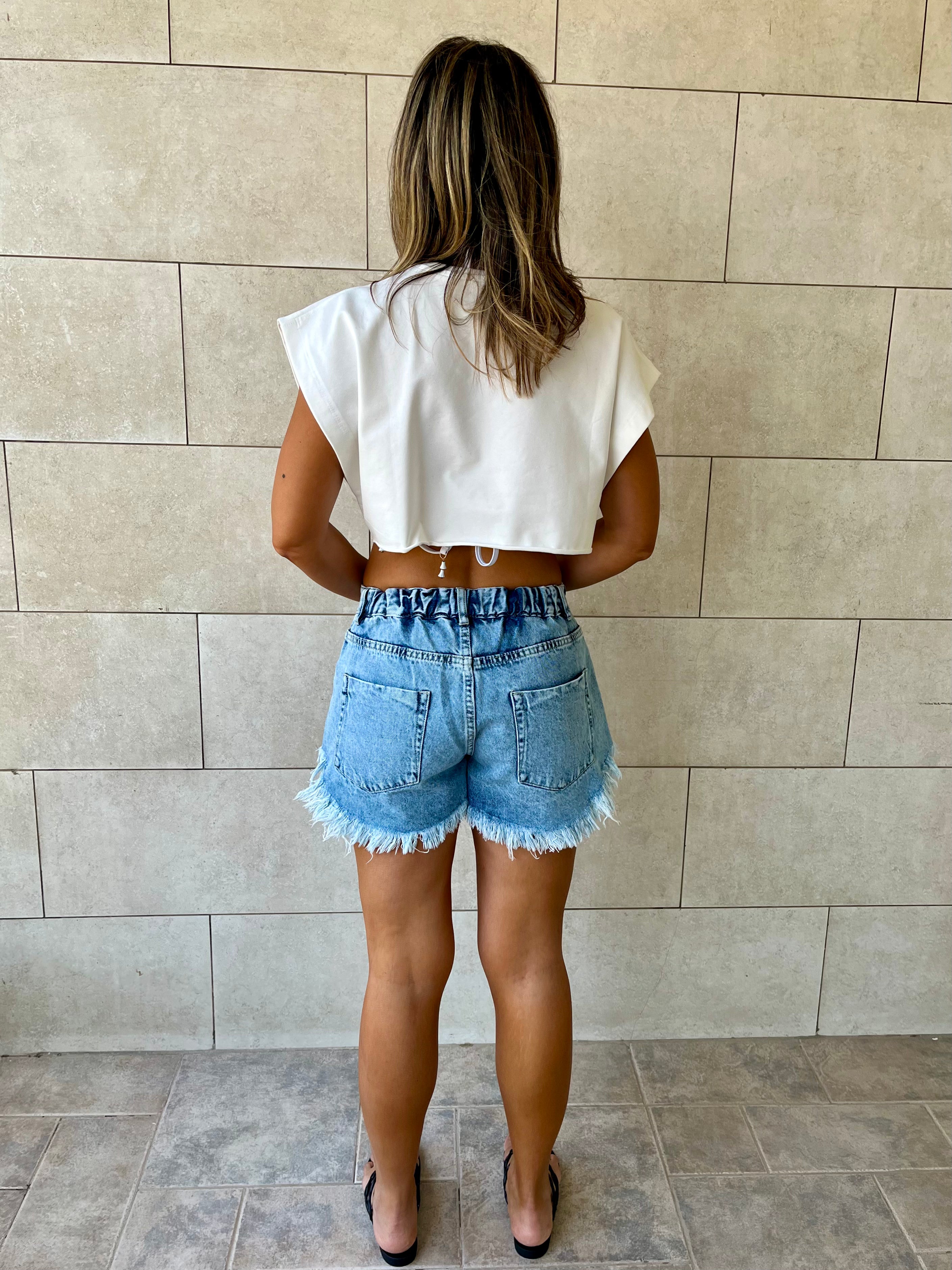 Blue Frayed Denim Shorts