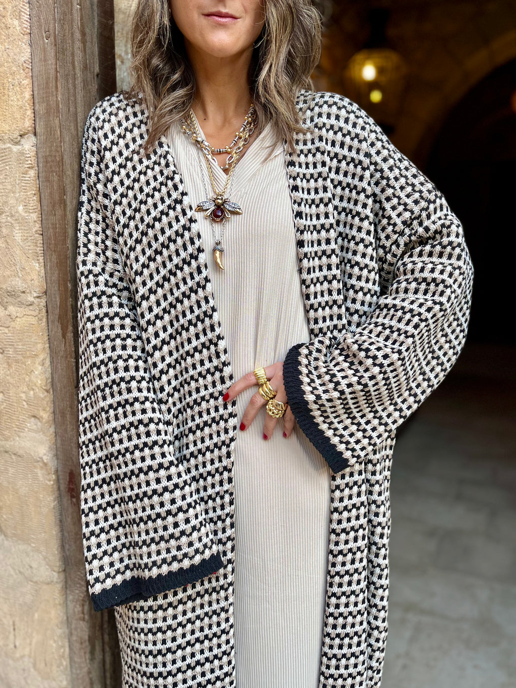 Beige Heavy Knit Cardigan