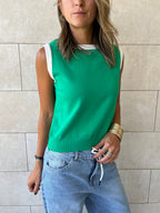 Green Colorblock Neck Knit