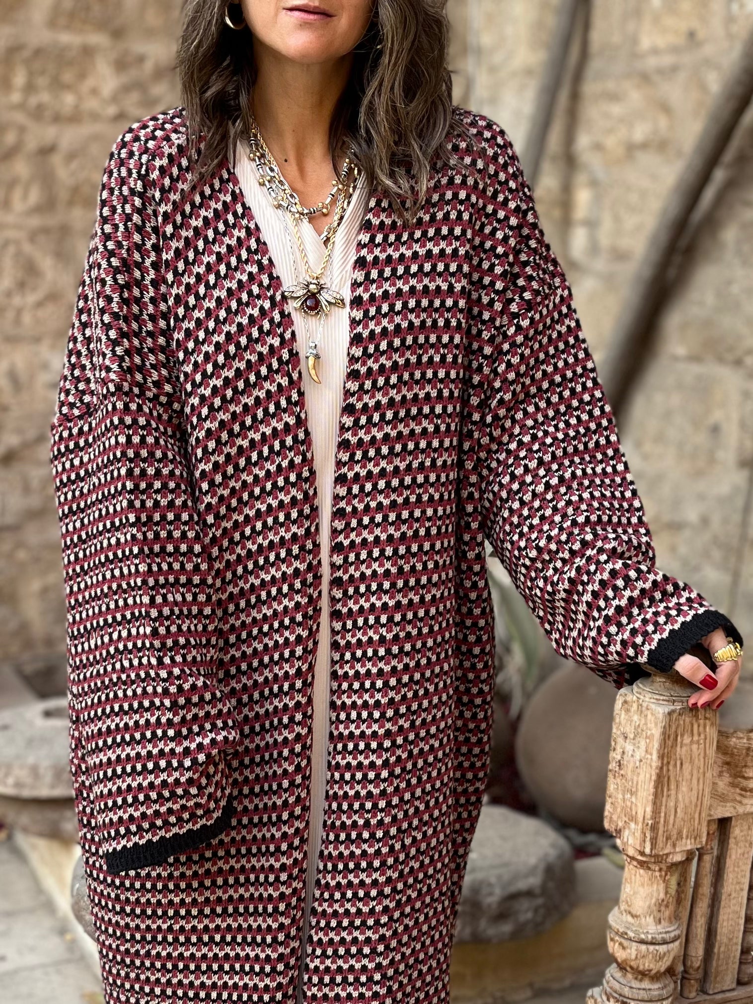 Burgundy Heavy Knit Cardigan