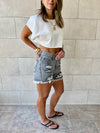 Grey Ripped Denim Shorts